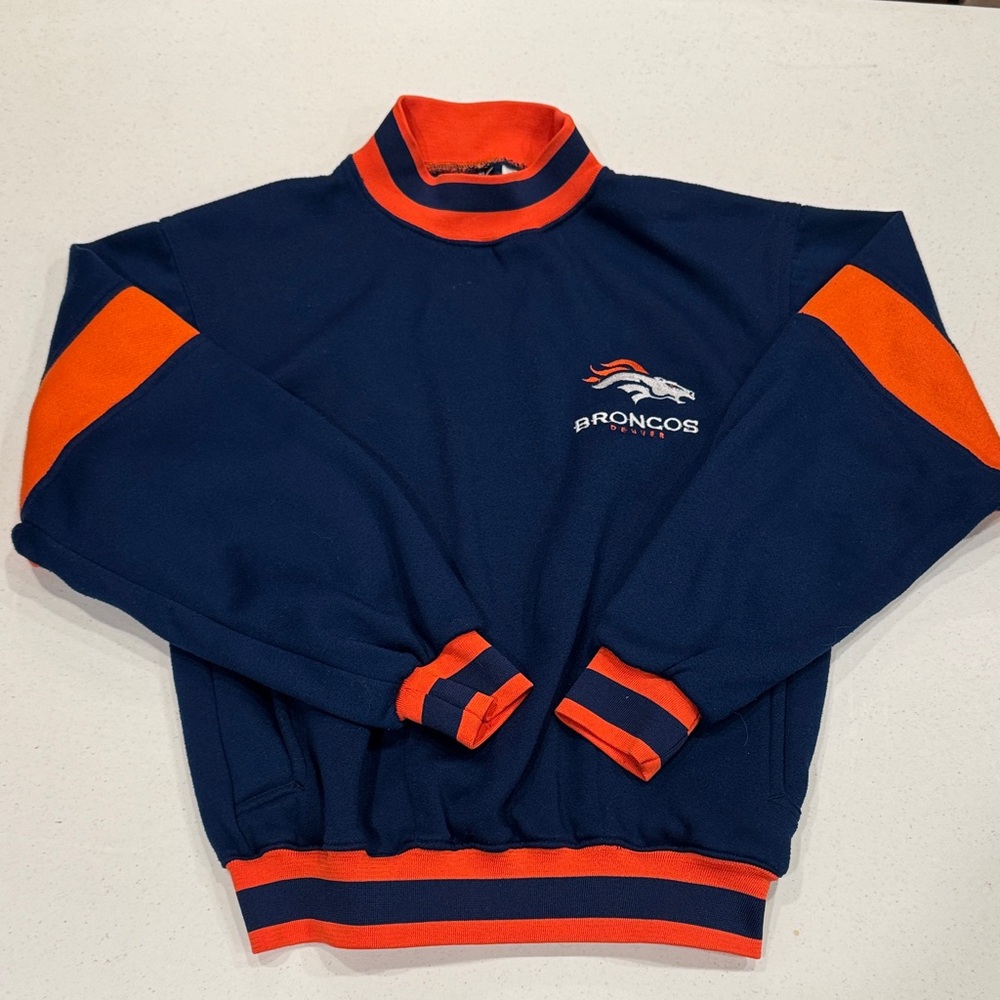 Vintage Denver Broncos NFL Official Mock Neck Crew Sweatshirt